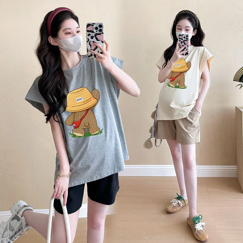 孕妇装夏新款韩版宽松遮肉薄款减龄显瘦外穿圆领短袖T恤时尚上衣