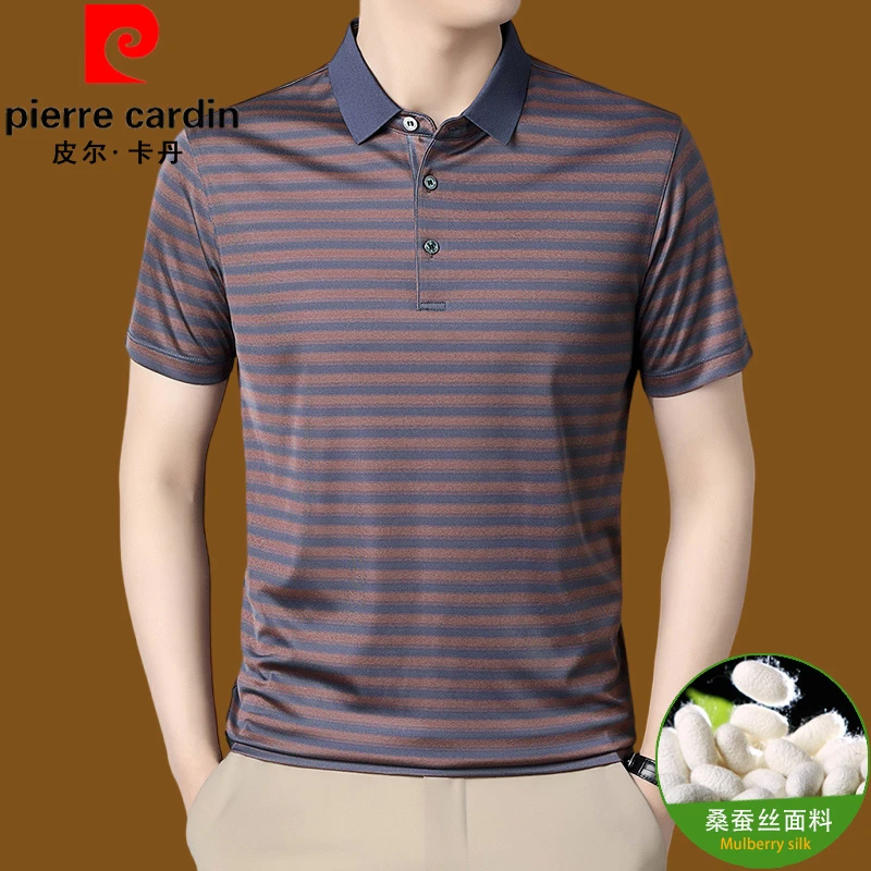 皮尔卡丹夏季薄款男士桑蚕丝短袖T恤中年高档真丝半袖t恤POLO衫
