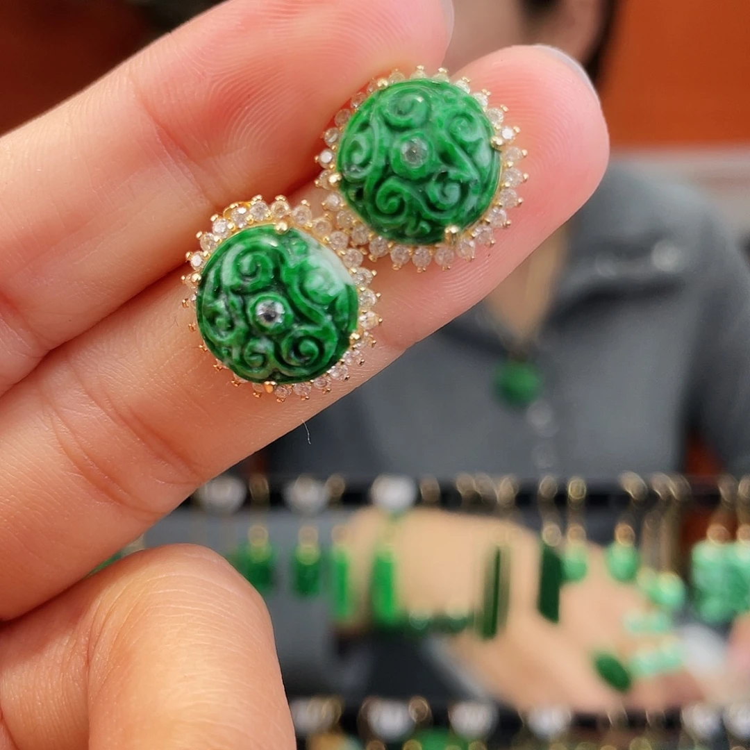 翡翠银S925镶嵌耳饰