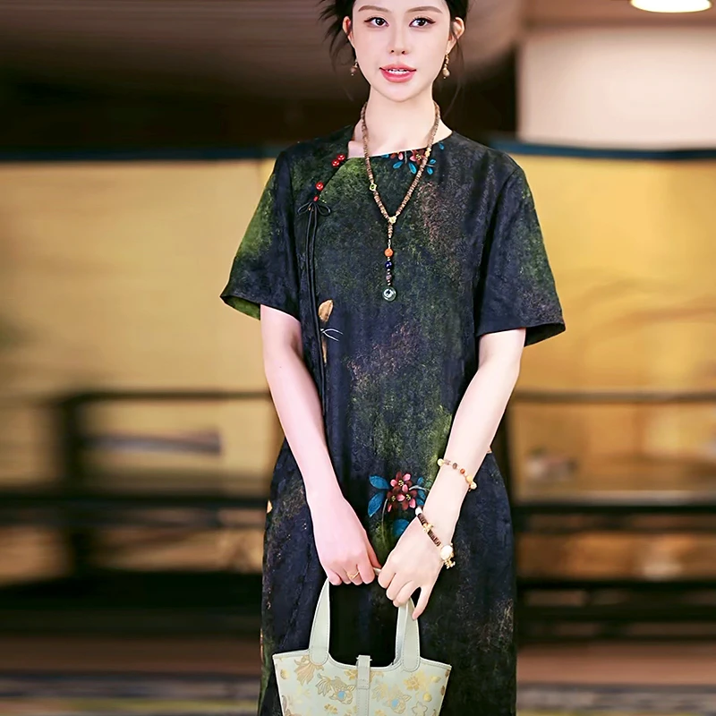 复古日记“庄生梦蝶”双非遗手绘二经绞罗国风袍子25FL632