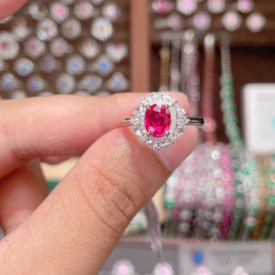 红宝石戒指18K金镶嵌1.13ct 无烧鸽血
