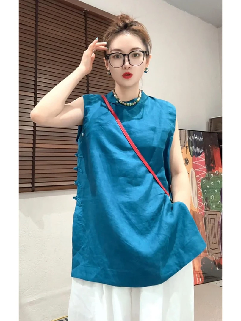 新中式国风减龄洋气上衣高级感超好看阔太太洋气高贵蓝色衬衫夏季