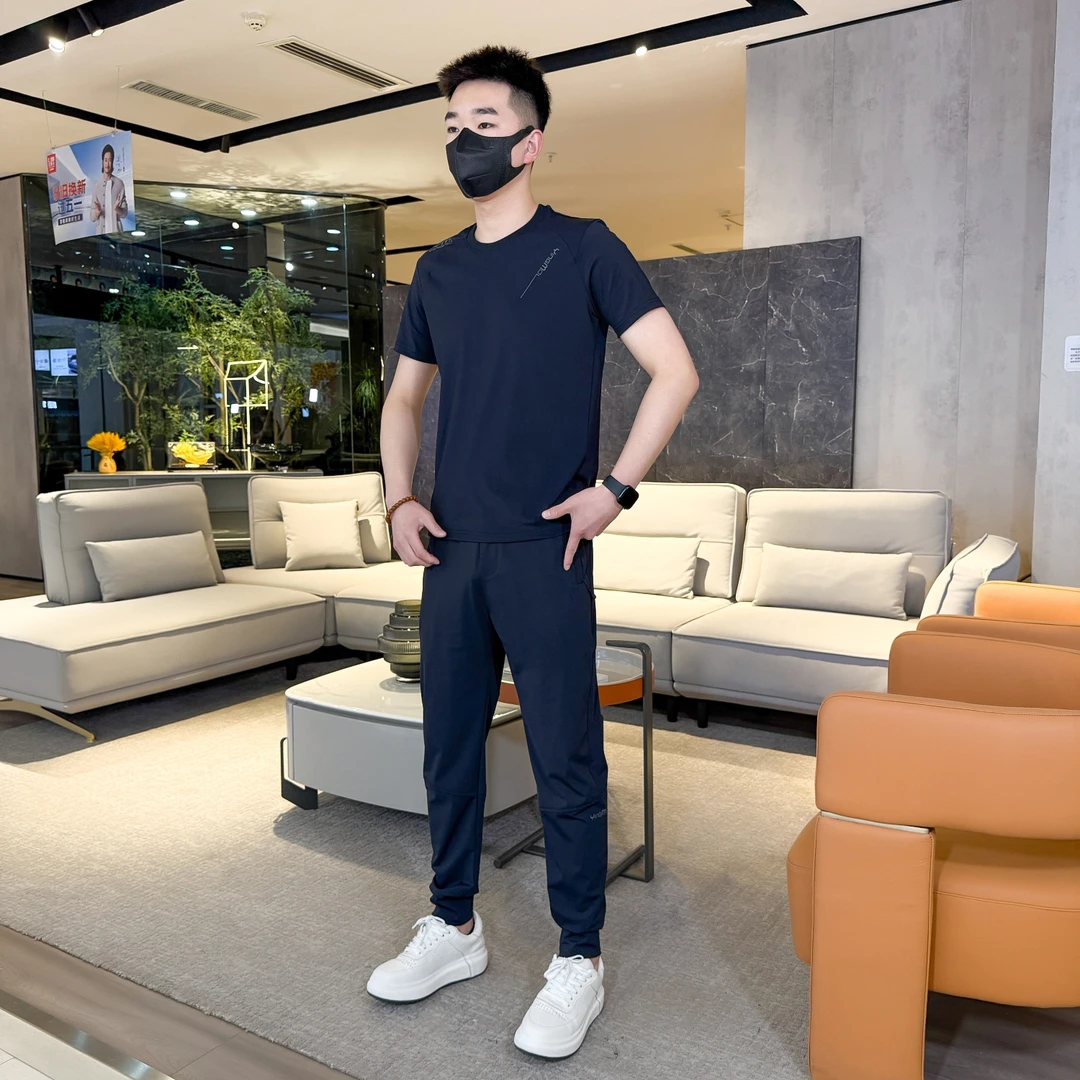 薄款透气男夏季短袖休闲运动套装帅气修身韩版时尚休闲弹力