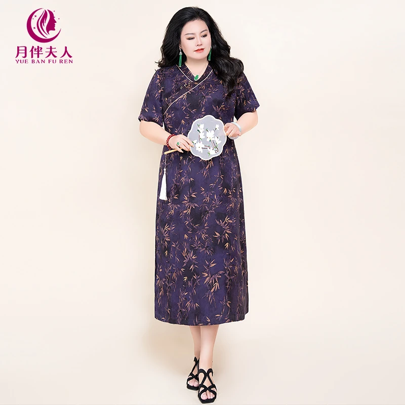 月伴夫人2025夏季新款中国风双波段提花香云纱显瘦旗袍连衣裙7869