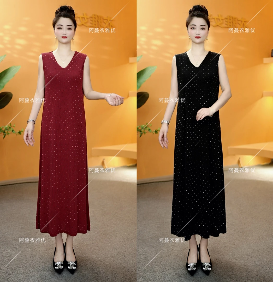 【衣雅严选】1150-434新品优雅重工烫钻无袖背心连衣裙