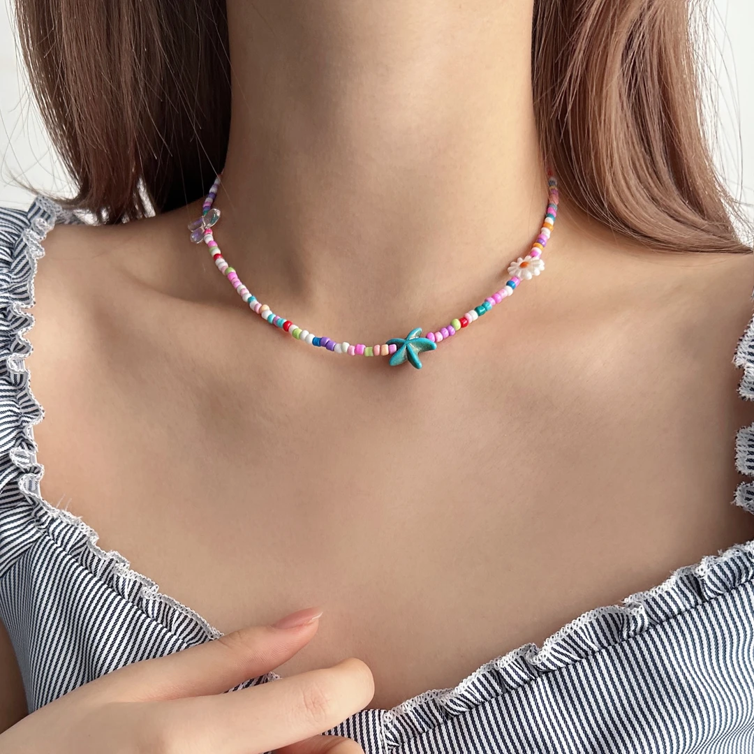 非金属亚克力项链 X5537-1可爱多巴胺甜美时尚海星雏菊花项链女款