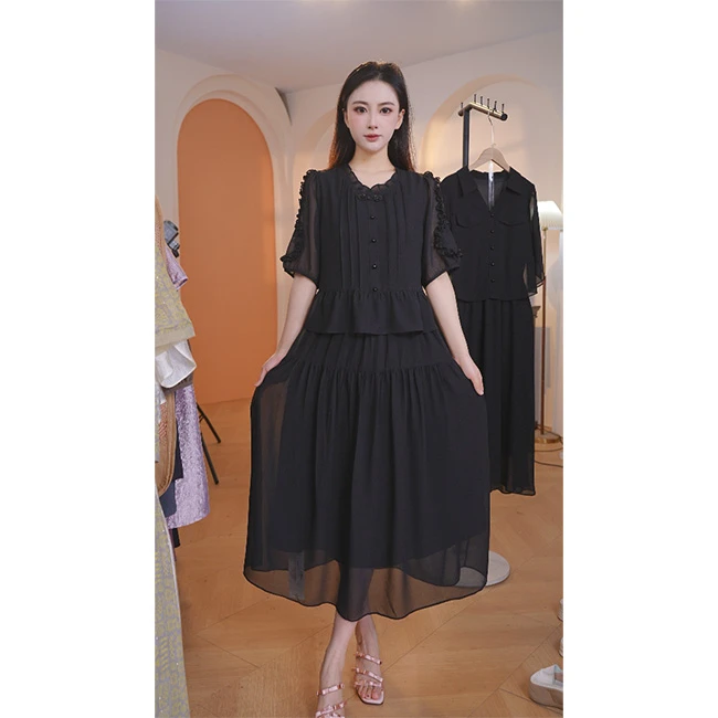 L8888  2025年夏季新款时尚气质百搭假两件宽松显瘦中长款连衣裙