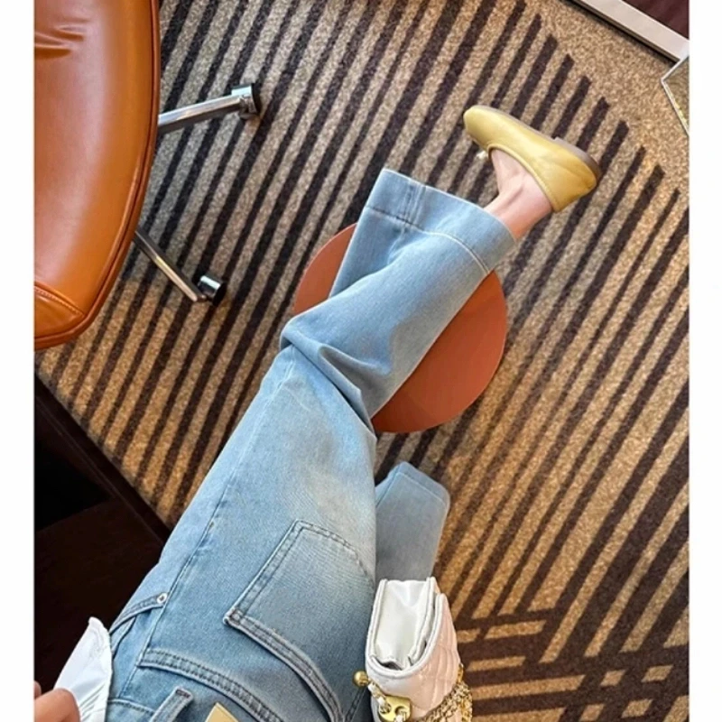 大码浅蓝色阔腿牛仔裤女2025夏季新款梨形身材高腰显瘦宽松直筒裤