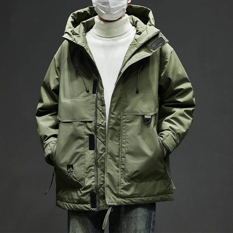 90白鸭绒中长款连帽羽绒服男冬季潮牌户外防寒保暖复古工装外套潮