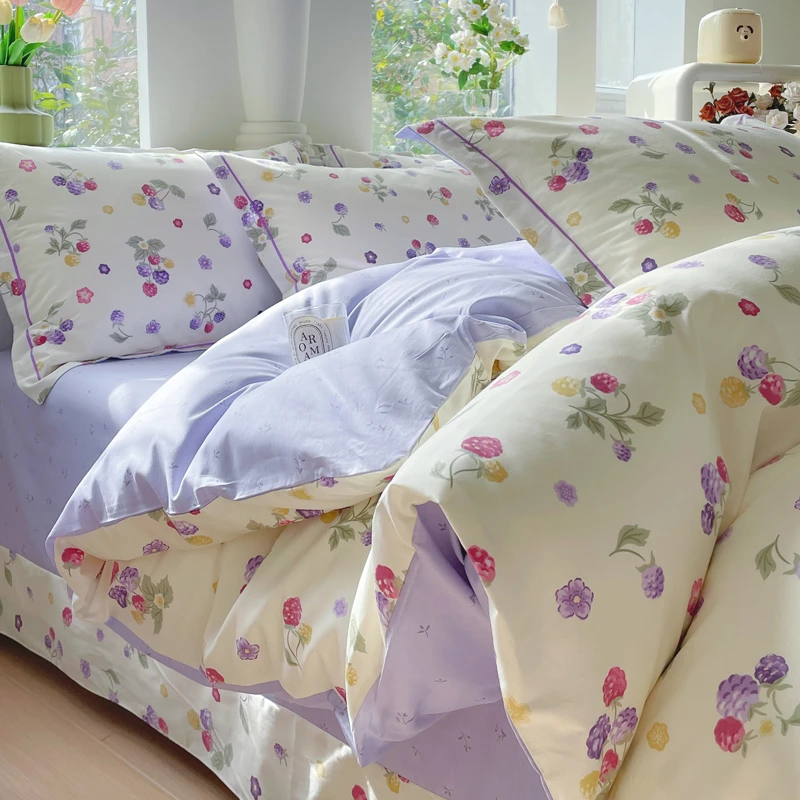 新款全棉套件活性印花设计少女心小清新简约纯棉四件套100%全棉