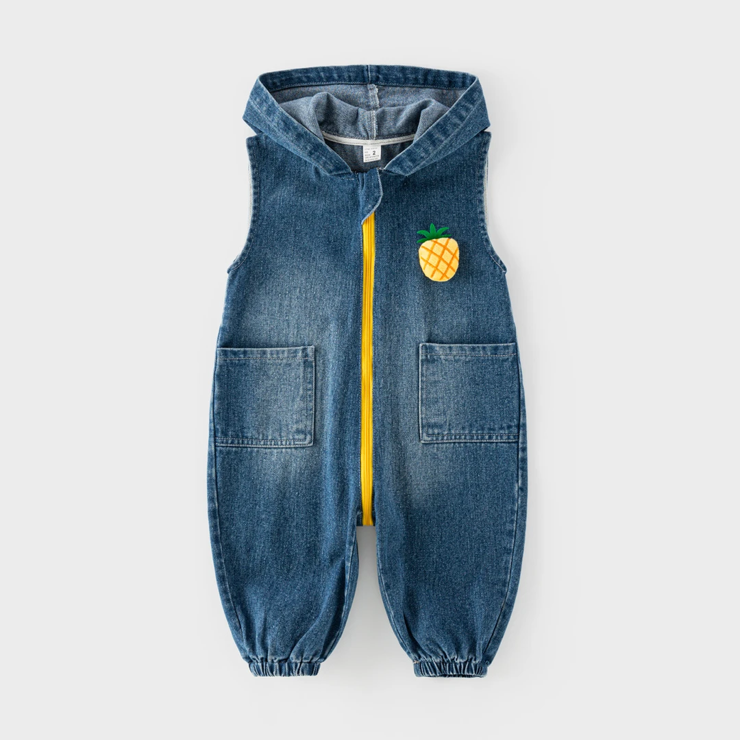 宝宝背带裤男春秋装连帽婴儿牛仔连体裤拉链衫1-5岁小童裤子6981