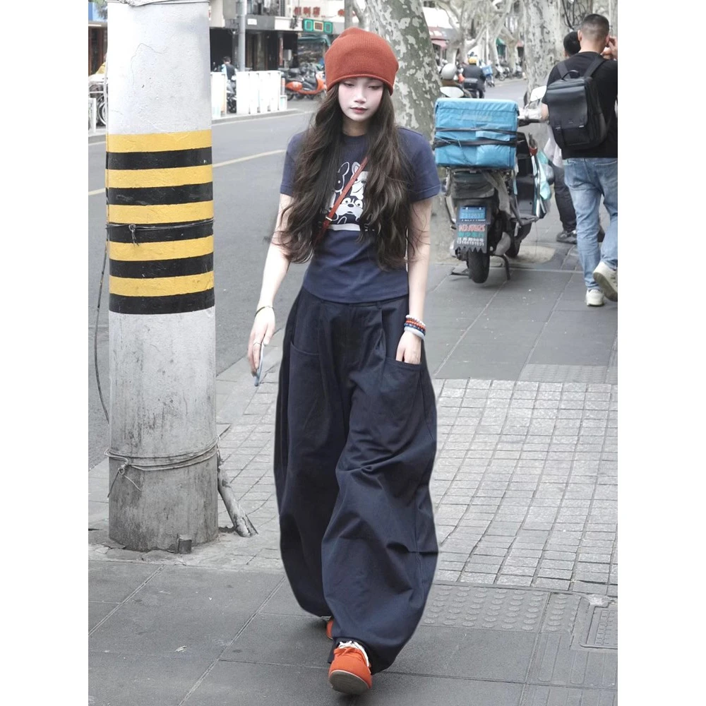 夏日一整套ootd穿搭松弛感韩系小狗印花短袖t恤阔腿裤休闲套装女