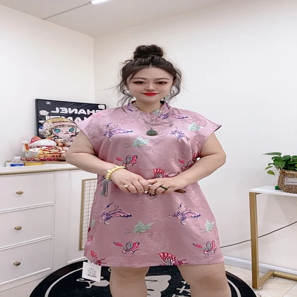 2506复古蝴蝶花旗袍裙+复古衫