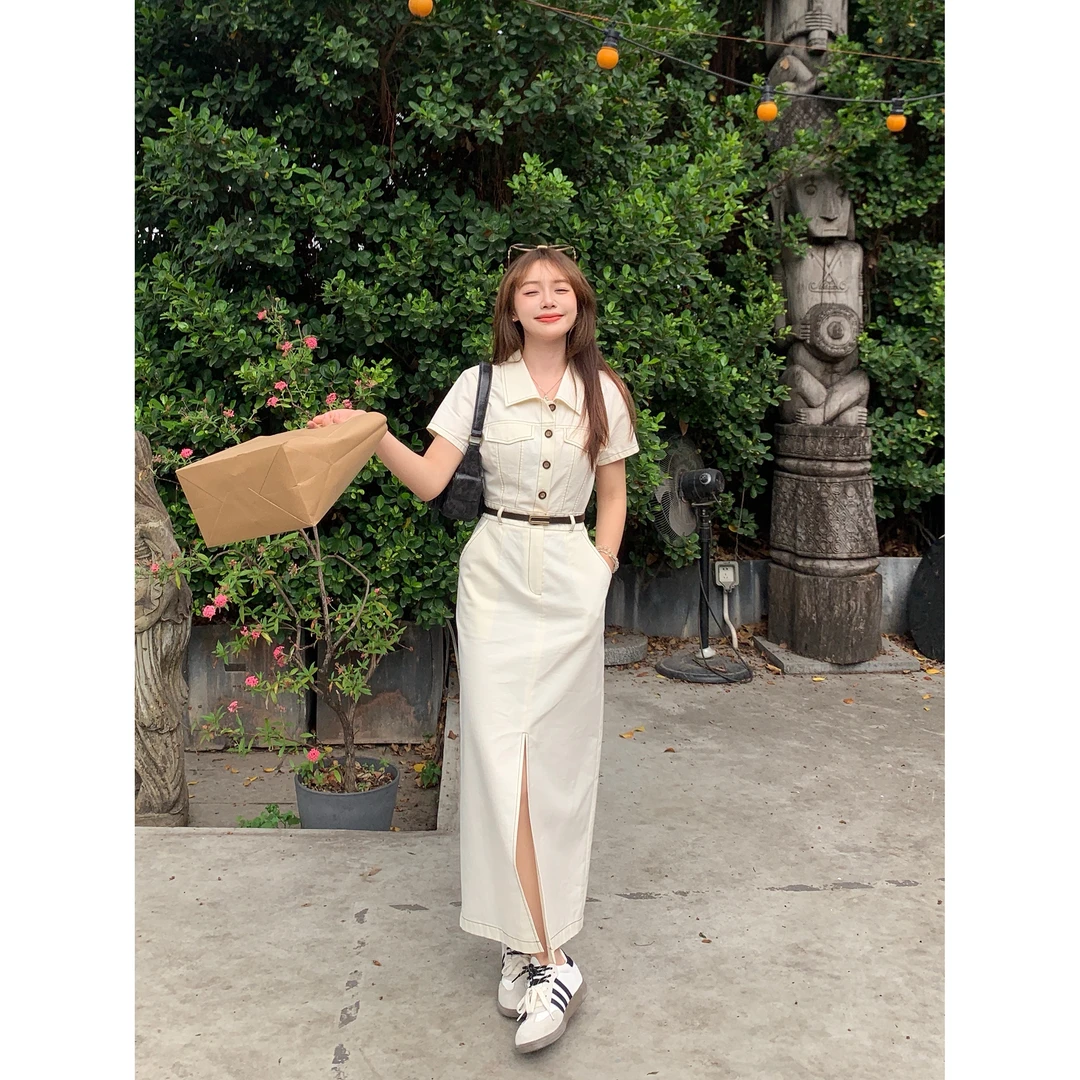 切糕自制【泛黄信笺】小个子夏女气质设计感长款连衣裙