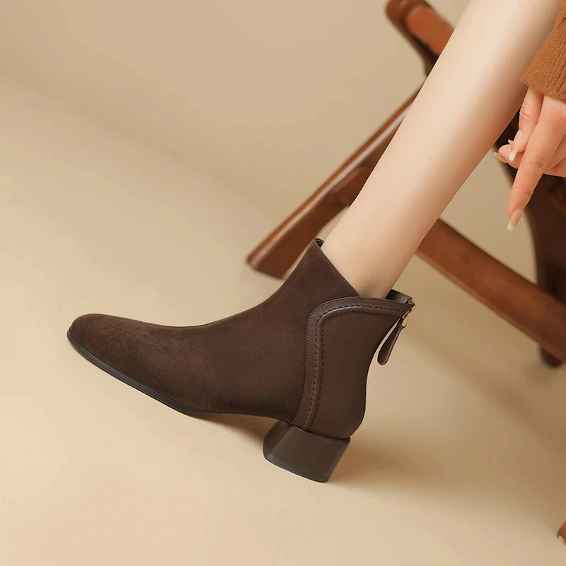 秋冬季短靴女粗跟中跟女鞋秋冬软皮鞋踝靴气质马丁高跟鞋粗跟靴子