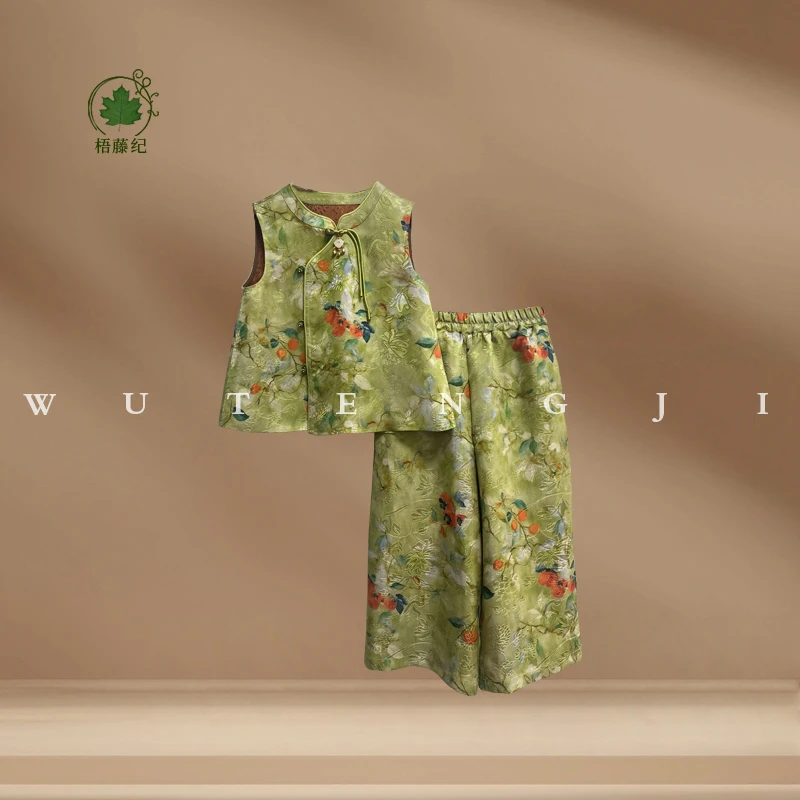 现货【瑾萱】【100木薯丝25姆米】2025夏季国风女童两件套套装25CY103