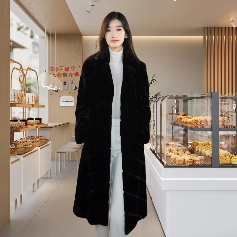 LIJING/黑色时尚长款外套351E皮草外套女款爆款2025新款