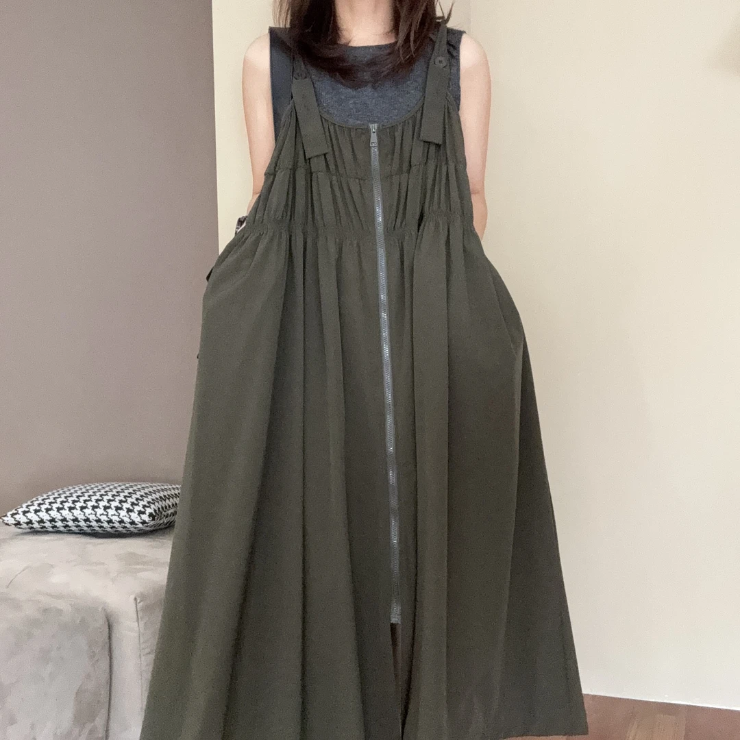 宽松连衣裙显瘦时尚休闲百搭夏季后背拉链背带扣吊带连衣裙330103