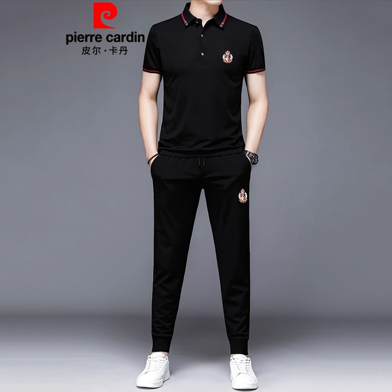 皮尔卡丹2025年夏季新款休闲运动套装休闲潮流短袖POLO衫长裤套装
