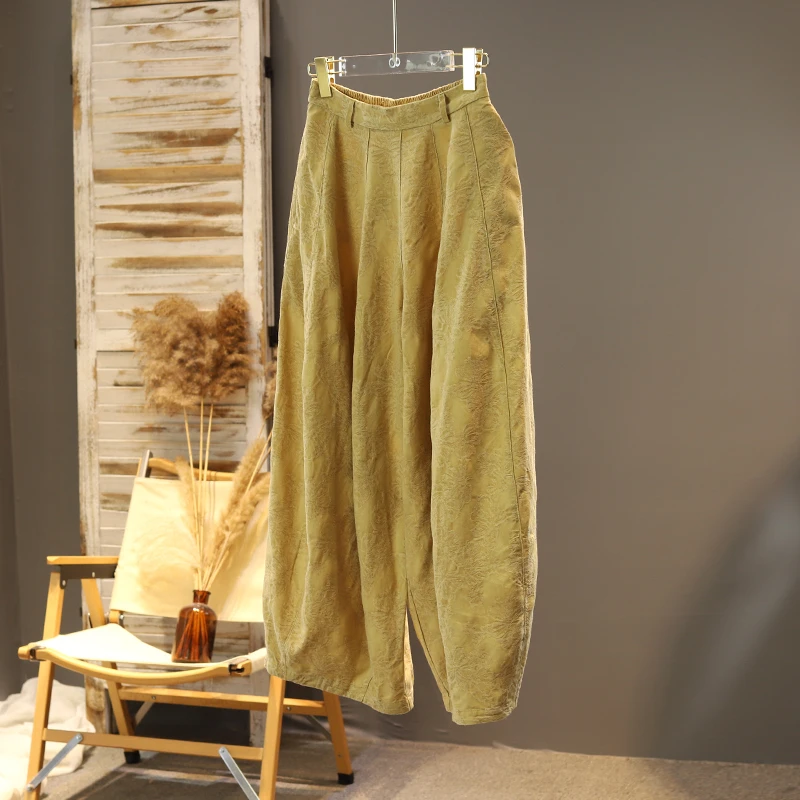 新款春日2025年宽松刺绣复古休闲裤女棉麻文艺百搭遮肉九分裤通勤