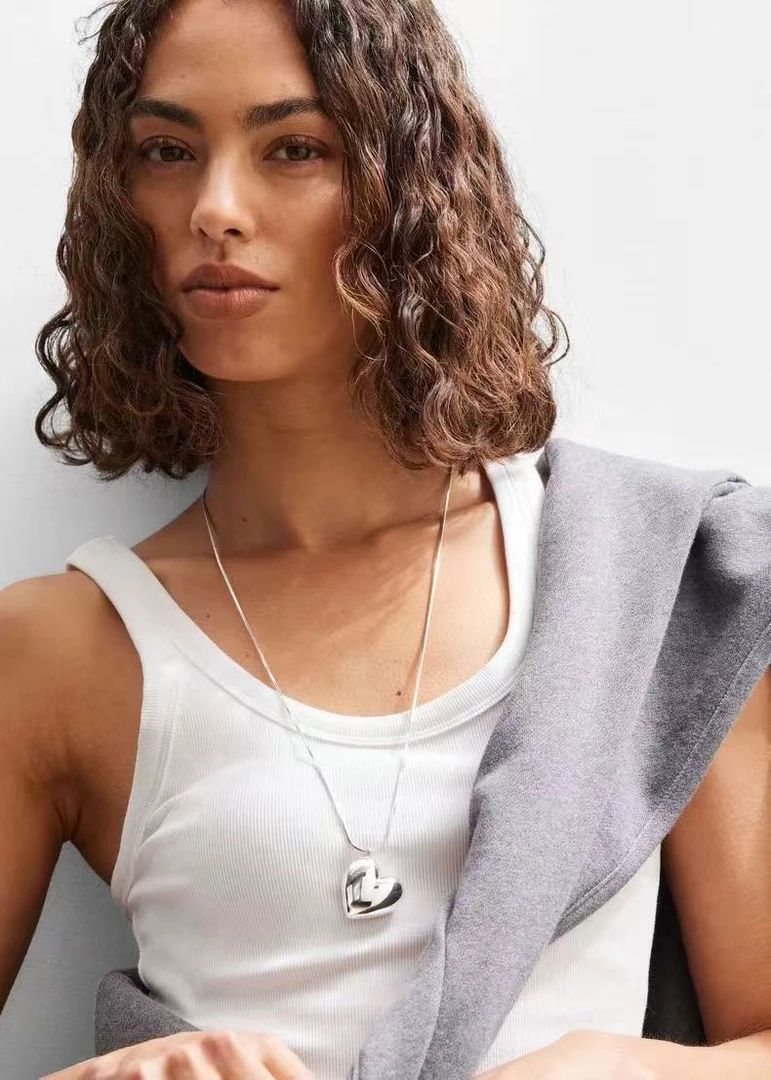 铜合金项链 【other@stories】爱心项链饰品蛇皮链长链