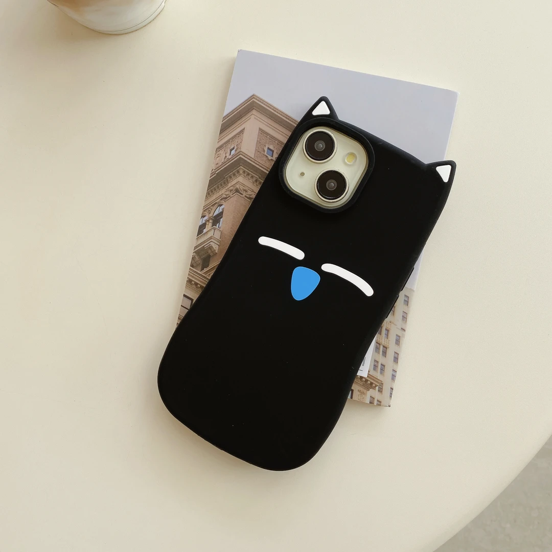 苹果|小众可爱卡通立体表情小黑猫适用iPhone17硅胶手机壳