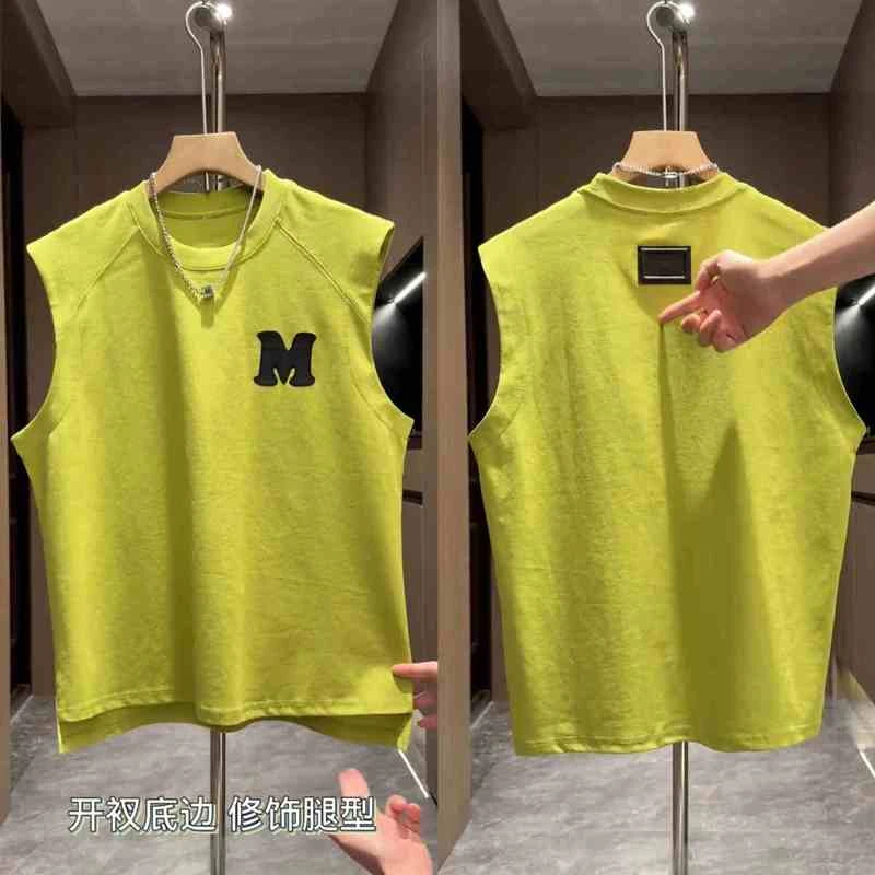 夏季新款M字母休闲坎肩背心男士潮牌美式透气纯色简约运动无袖t恤