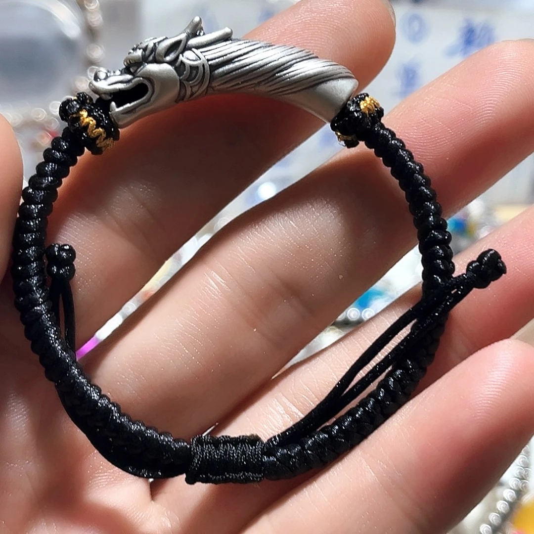 珐琅吊坠足银龙头手串