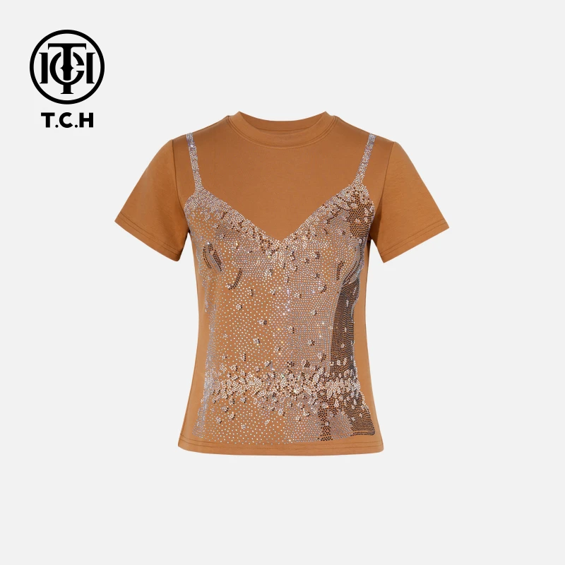 TCH轻奢烫钻工艺时尚休闲百搭舒适T恤女T75B10E1010