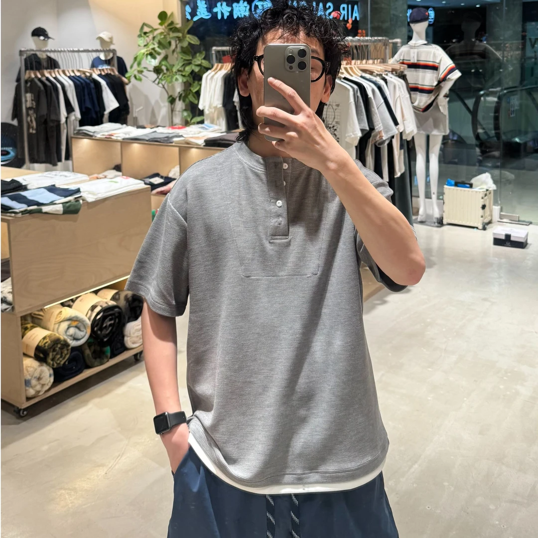 夏季亨利领假两件短袖夏季纯色T恤百搭潮流LF25136