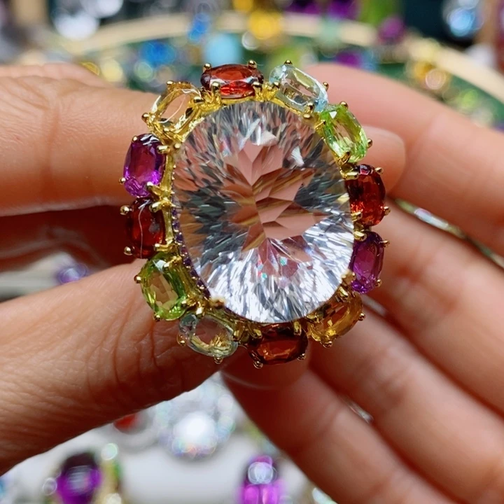 银S925镶嵌戒指水晶天然水晶戒指