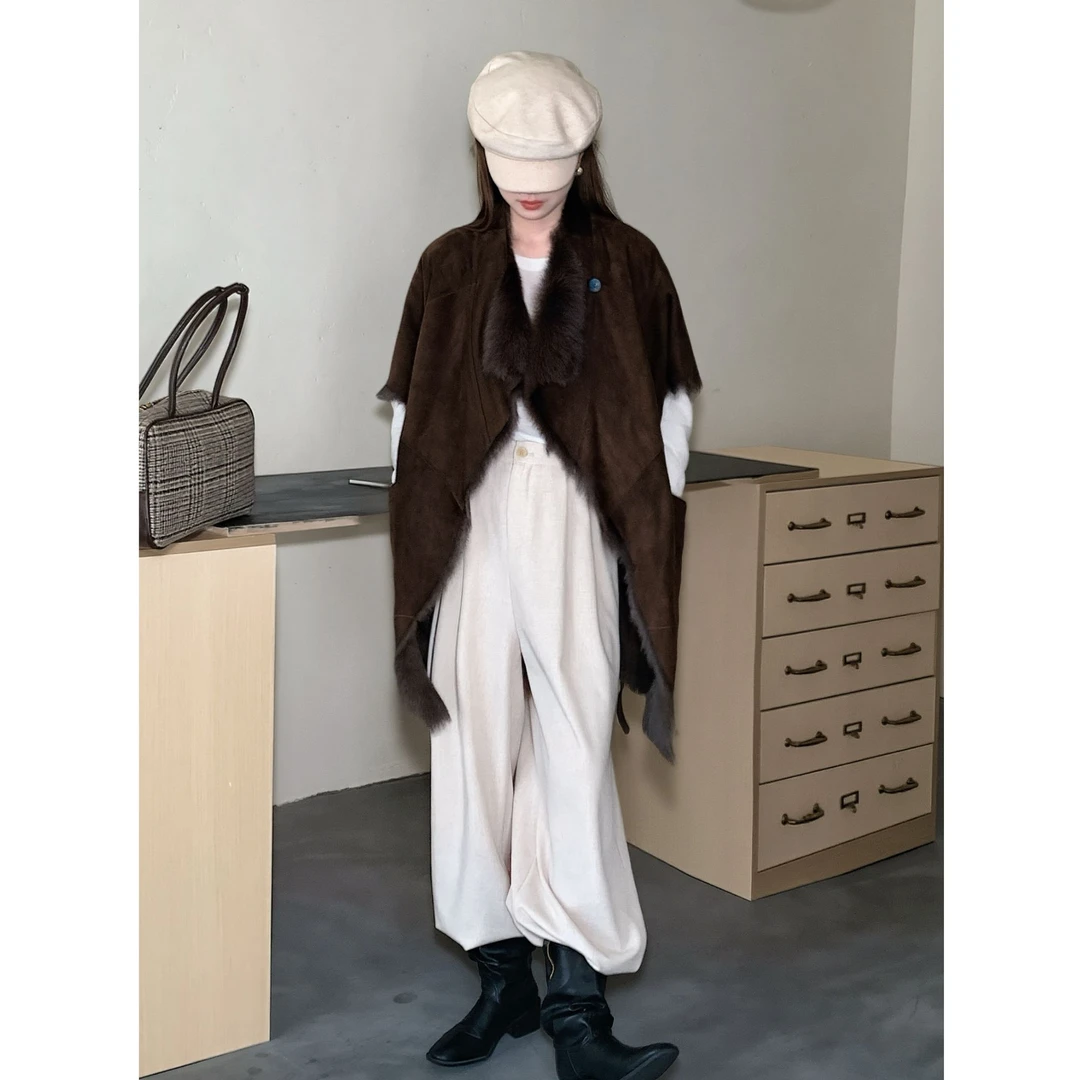 JIAY 高端绒面山羊皮毛一体中长短袖马甲冬季海宁皮草外套女正品