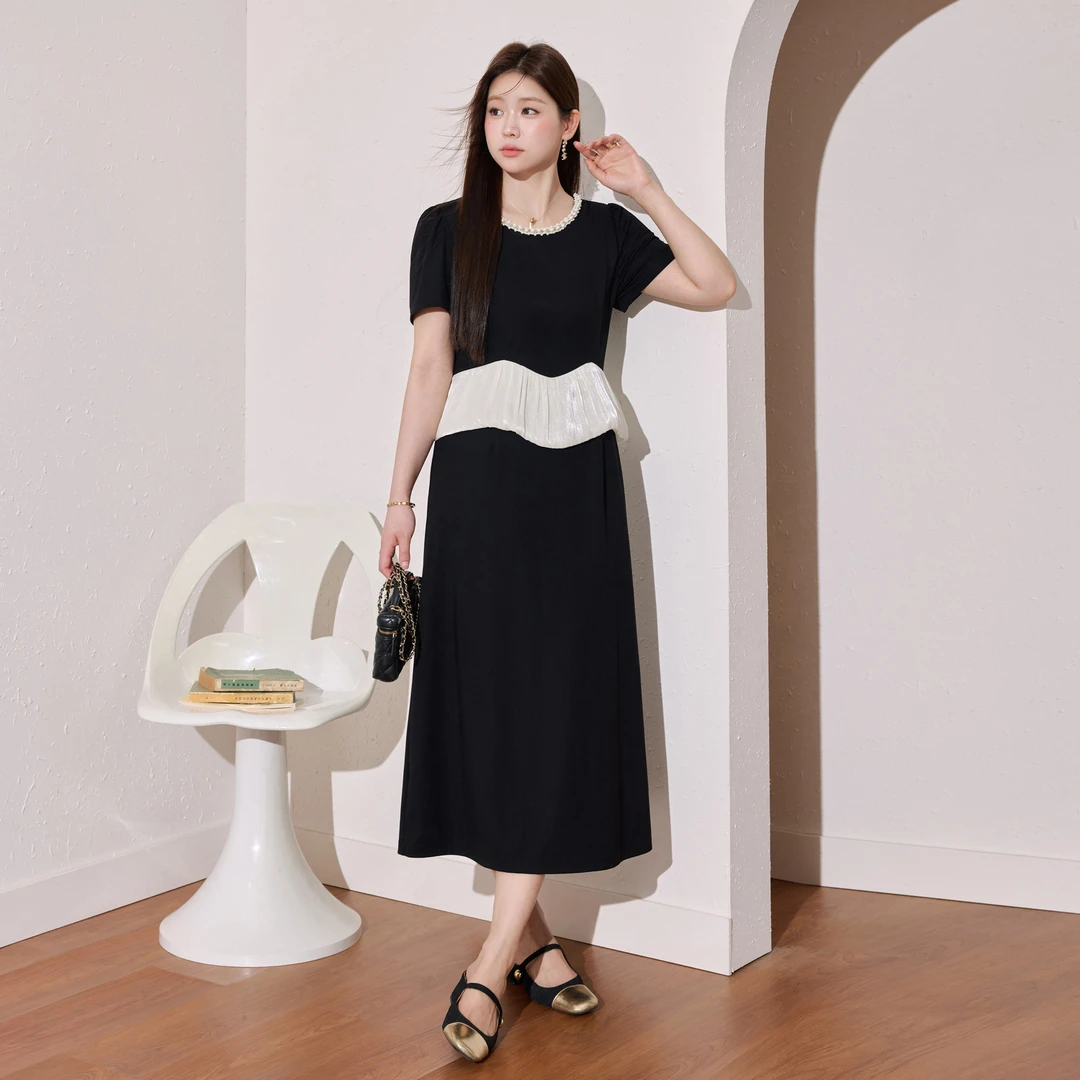 大码女装冰皮凉感加大加宽假两件连衣裙气质拼接显瘦遮肉