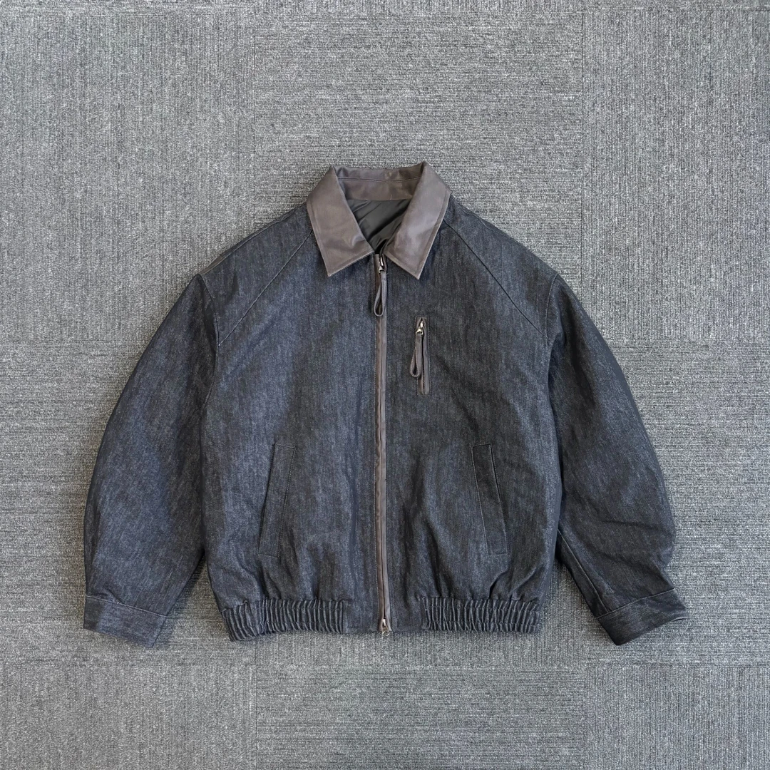 小众设计复古牛仔翻领羽绒外套男女同款秋冬拼接日常休闲百搭上衣