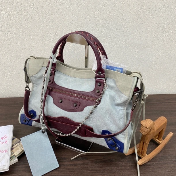 95新 Balenciaga/巴黎世家 拼色漫画中号机车单肩斜挎包117645