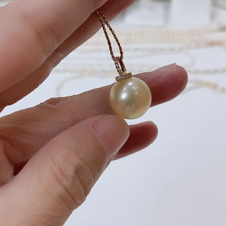 海水珍珠吊坠(不含链)18K金镶嵌13-14