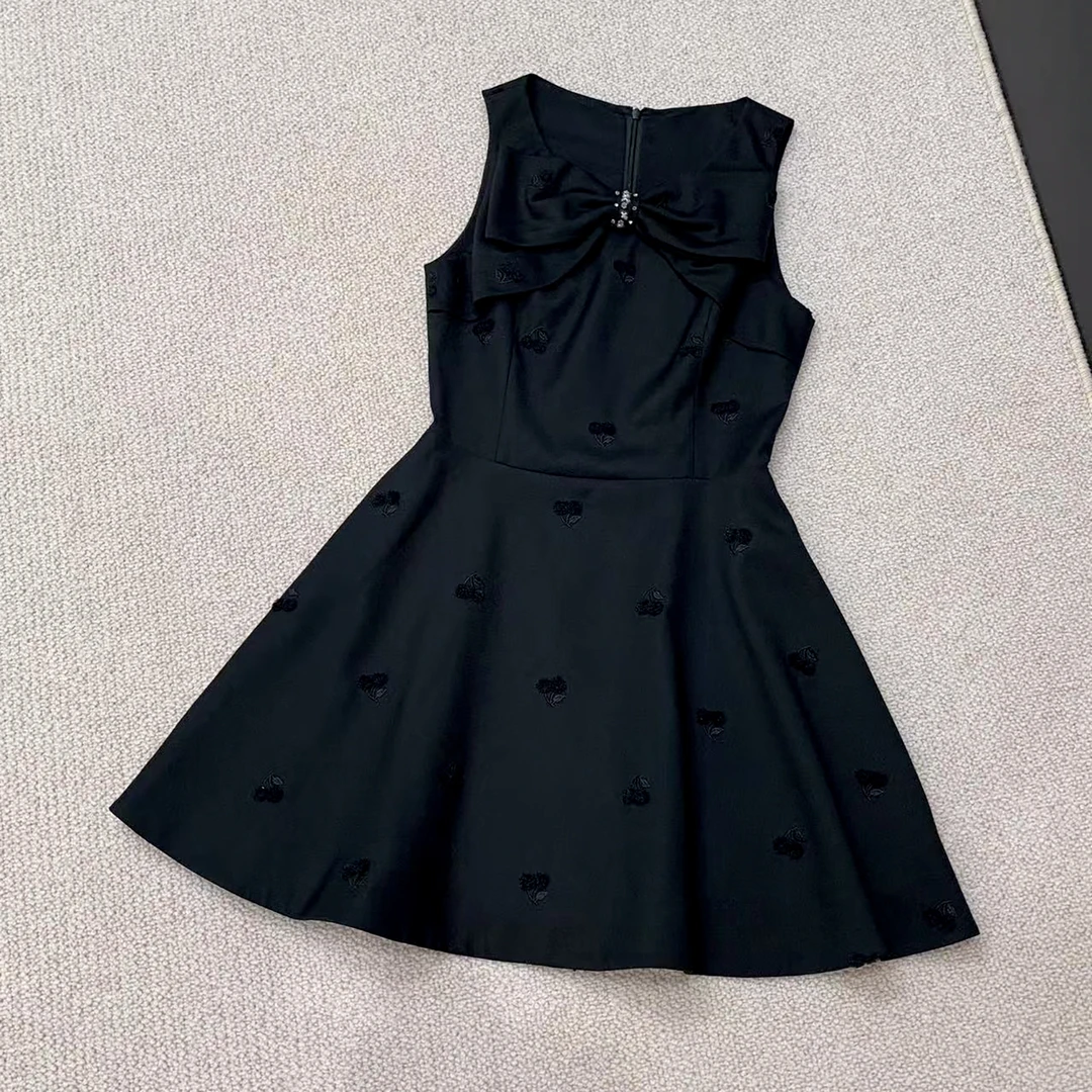 【夏夜风铃】法式小众甜美蝴蝶结设计浮雕工艺无袖连衣裙LA12471