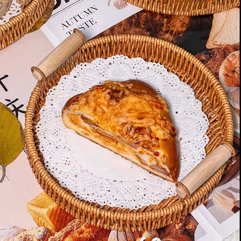 面包托盘防油摆放盘蛋糕店点心水果盘面包仿藤编织水果篮商用餐具