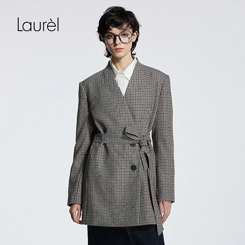 【粉丝专享】Laurel25夏复古格纹系带西装女LWD366T00800