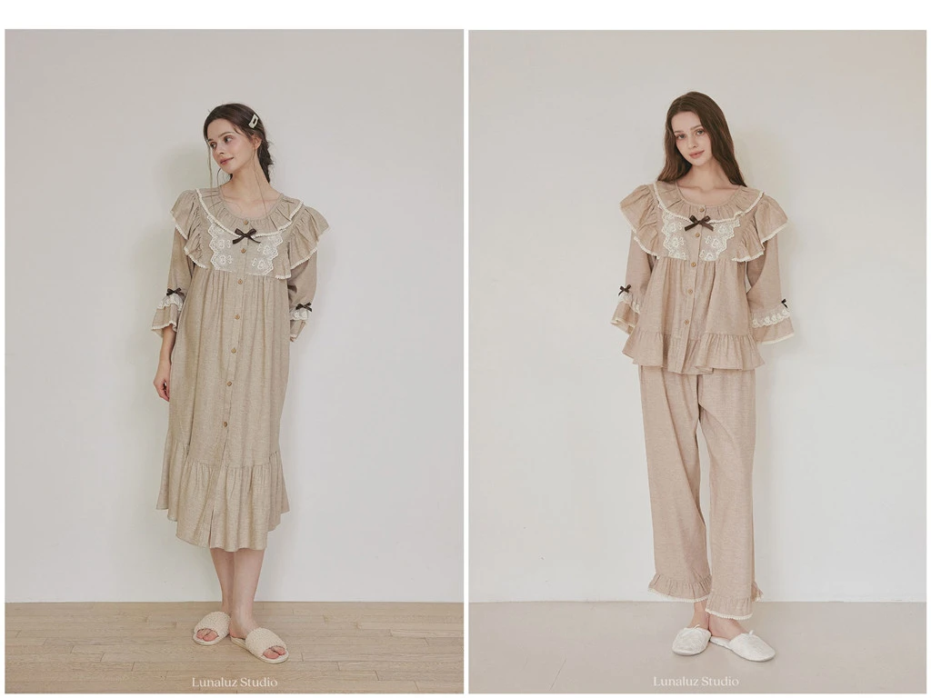 【野子家】韩国LUNALUZ新款纯棉刺绣甜美家居服短袖短裤套装08532