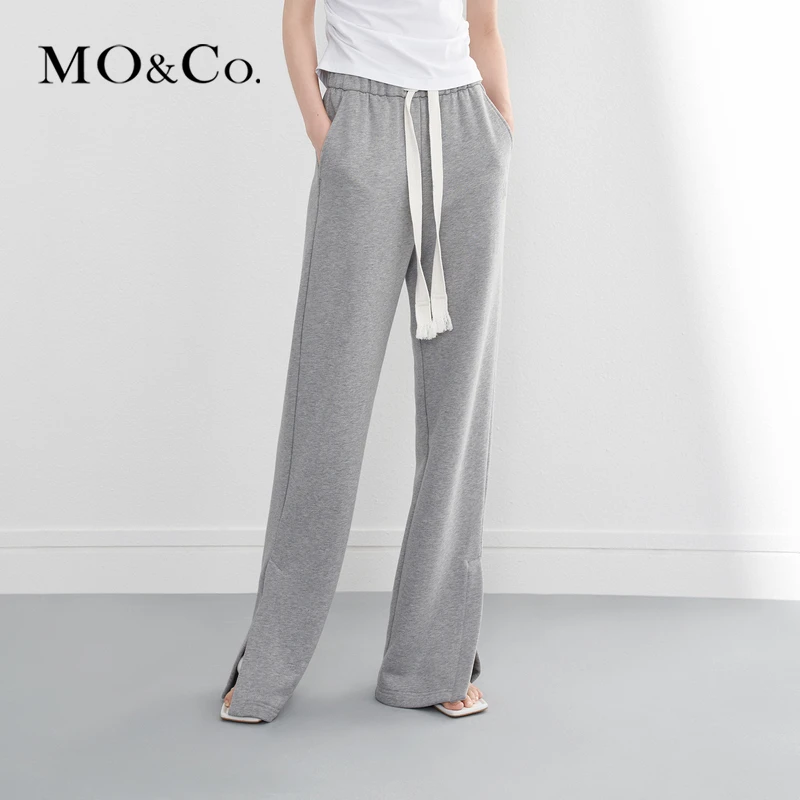 【小余专属】MOCO春季爱心织唛抽绳高腰开叉直筒裤MBC1PAT003