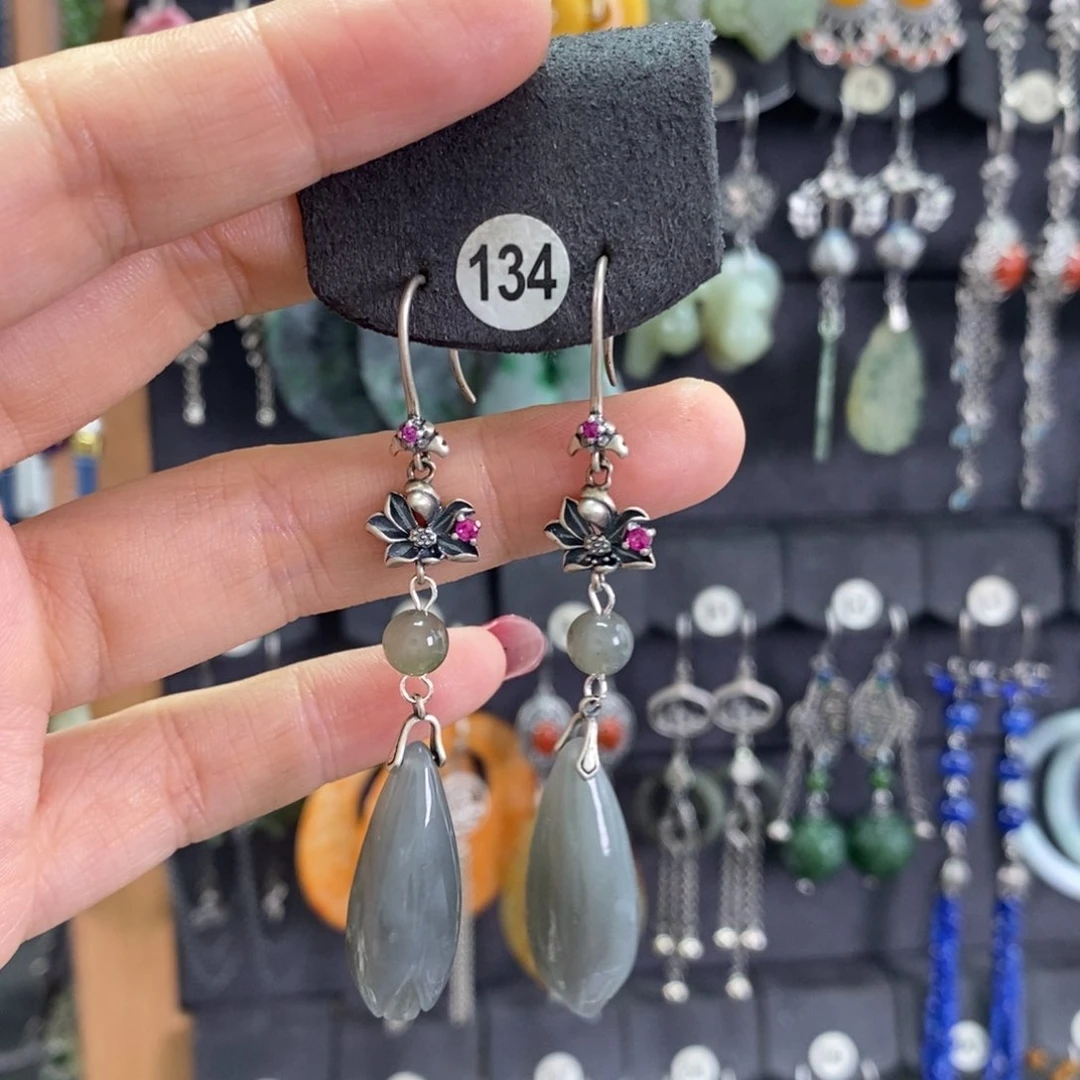 和田玉银S925镶嵌耳饰谁**！X29