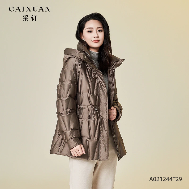 A021244t29CAIXUAN采轩时尚连帽收腰鹅绒羽绒服