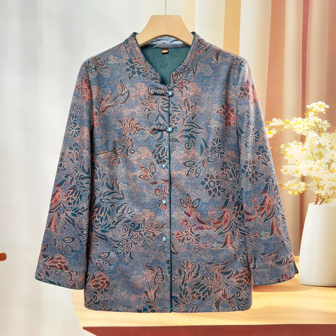 老年人秋装女长袖衬衫唐装妈妈奶奶春秋天宽松薄外套衬衣妈妈衣服