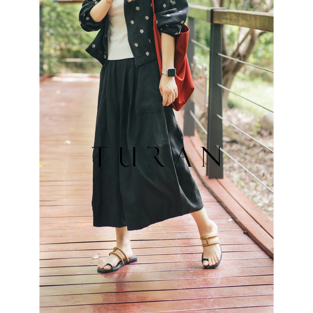 原野天丝亚麻分割裁剪山本风垂坠感松紧腰灯笼裙裤TRZY1048