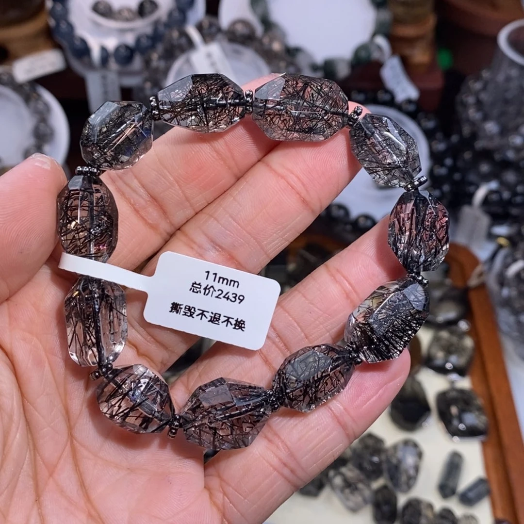 未镶嵌水晶手链黑发晶随型设计款11mm全透体满发蕾丝
