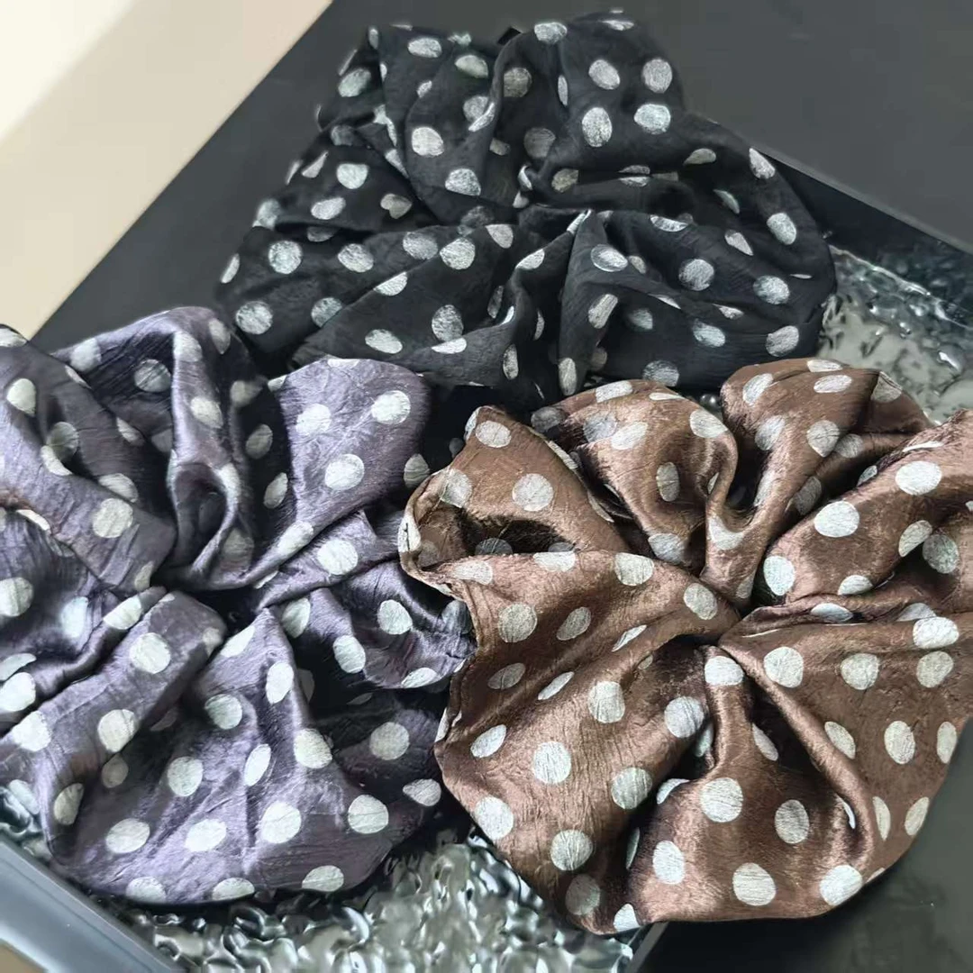 韩系波点缎面大肠发圈女高级感洋气时尚飘带发饰高弹力扎头发A030