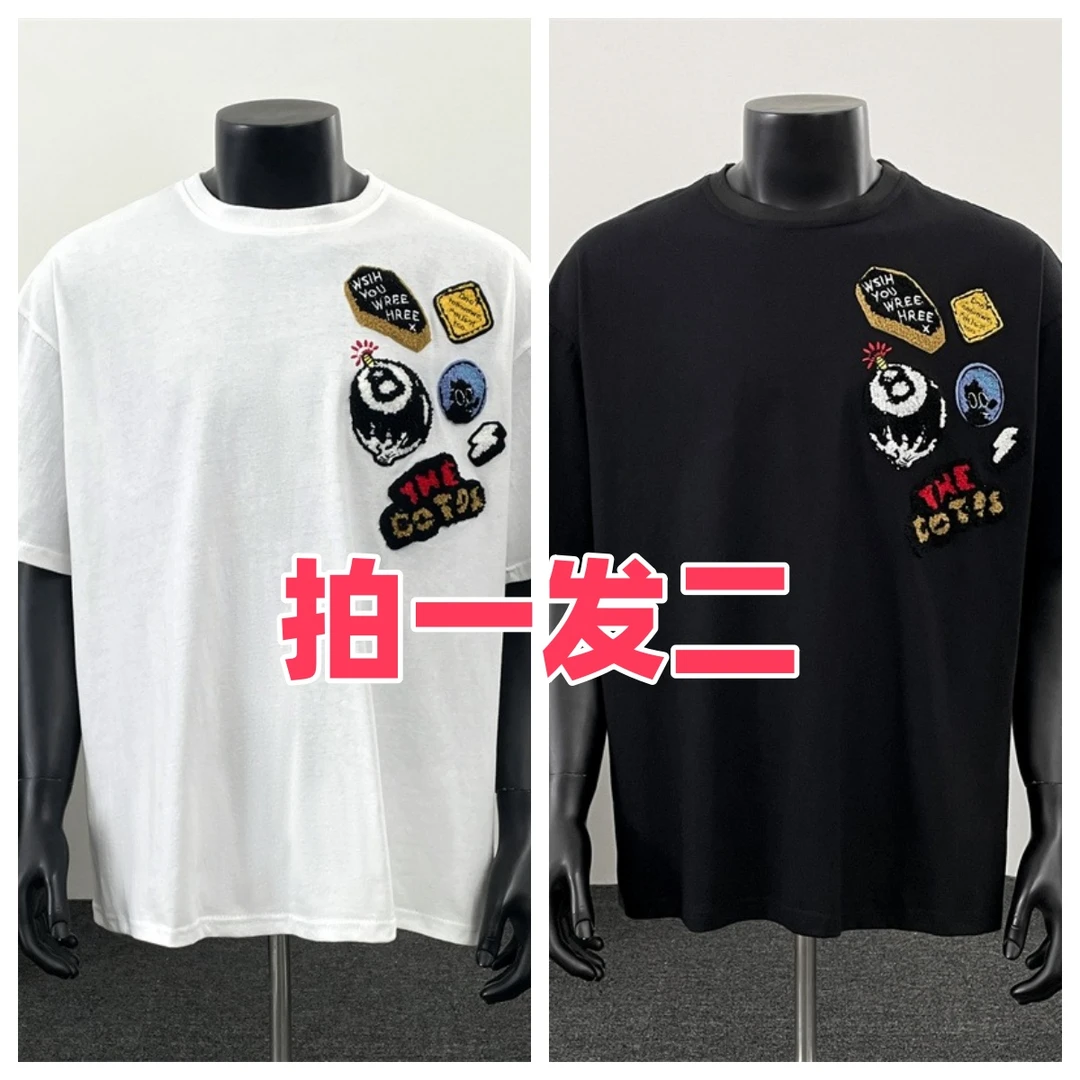 美式勋章刺绣宽松休闲圆领短袖t恤男2025年新款夏季潮牌重磅纯棉