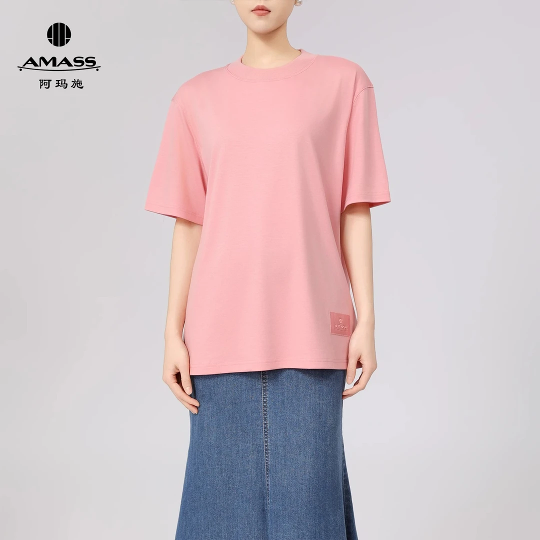 阿玛施夏季新款短袖显瘦圆领T恤女装妈妈款阿玛施条纹短袖T恤