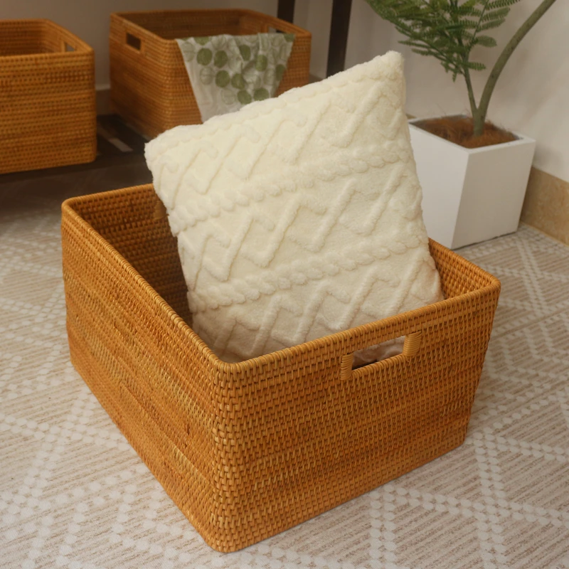 秋藤美越南藤编织48*43*26加大号长方形收纳筐居家卧室杂物整理篮